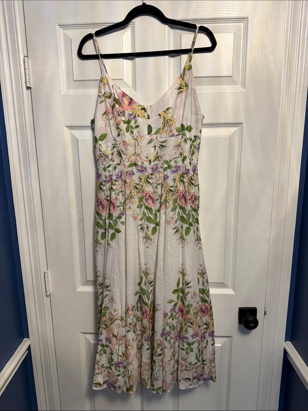 Floral Sleeveless Midi Dress - White with Pink & Green
